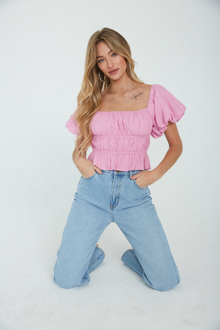 bubblegum pink ruffle top