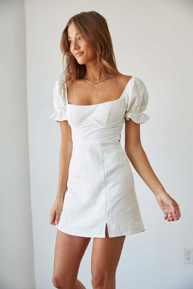 puff sleeve a line mini dress