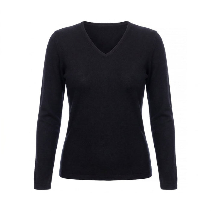 Dunedin Cashmere Women’s 100% Cashmere V - Neck Jumper – Black - Heritage Of Scotland - XS