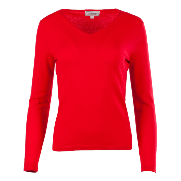 Dunedin Cashmere Women’s 100% Cashmere V-Neck Jumper – Cardinal