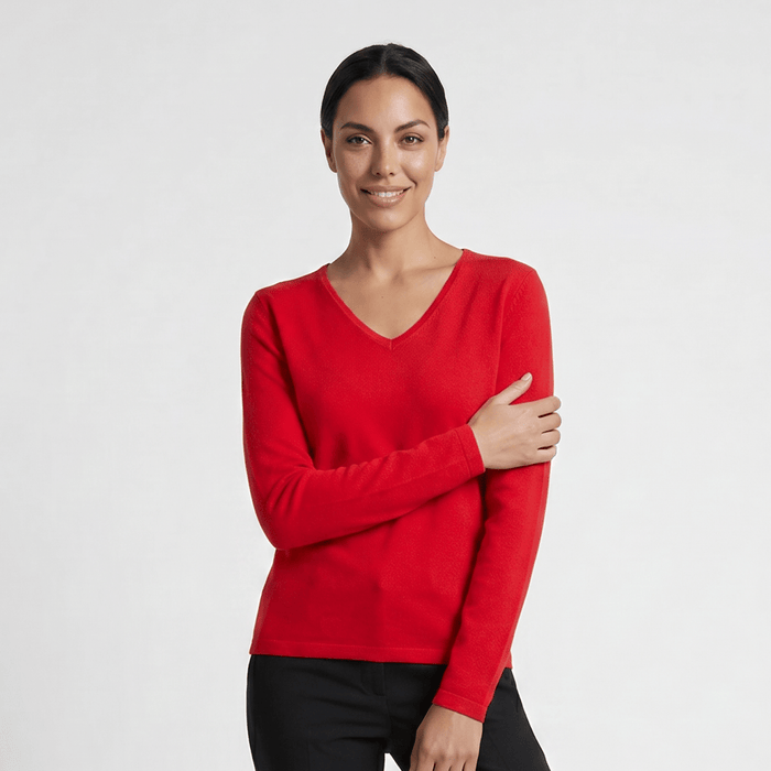 Dunedin Cashmere Women’s 100% Cashmere V-Neck Jumper – Cardinal - Heritage Of Scotland - XS