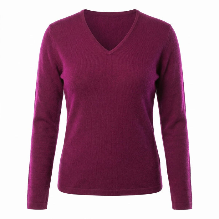 Dunedin Cashmere Women’s 100% Cashmere V - Neck Jumper – Eminence - Heritage Of Scotland - XS