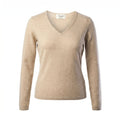 Dunedin Cashmere Women’s 100% Cashmere V-Neck Jumper – Sand Beige - Heritage Of Scotland - S