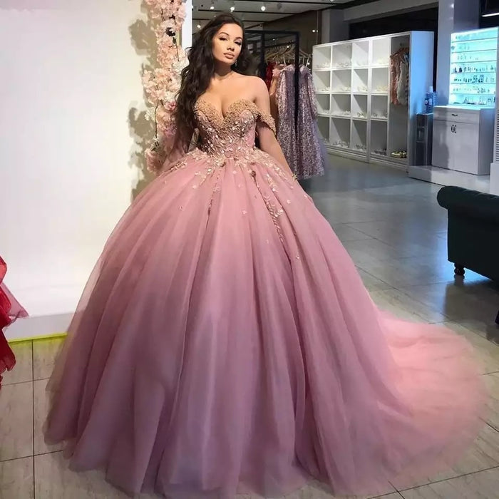 Dusty Pink Princess Ball Gown Quinceanera Dress - Envious Designs