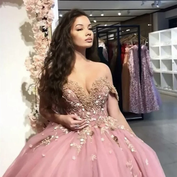 Dusty Pink Princess Ball Gown Quinceanera Dress - Envious Designs