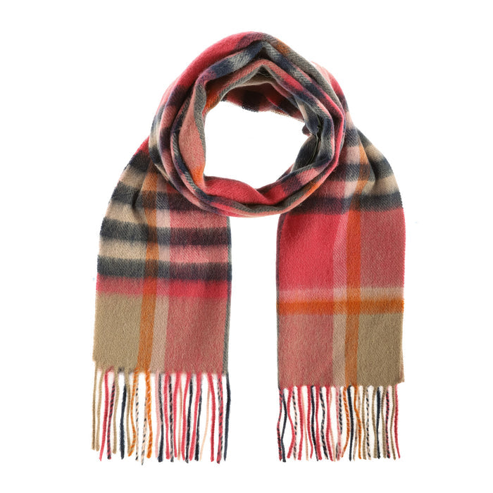 Edinburgh 100% Lambswool Scarf Chequer Tartan Astral/Raspberry - Heritage Of Scotland - CHEQUER TARTAN ASTRAL/RASPBERRY
