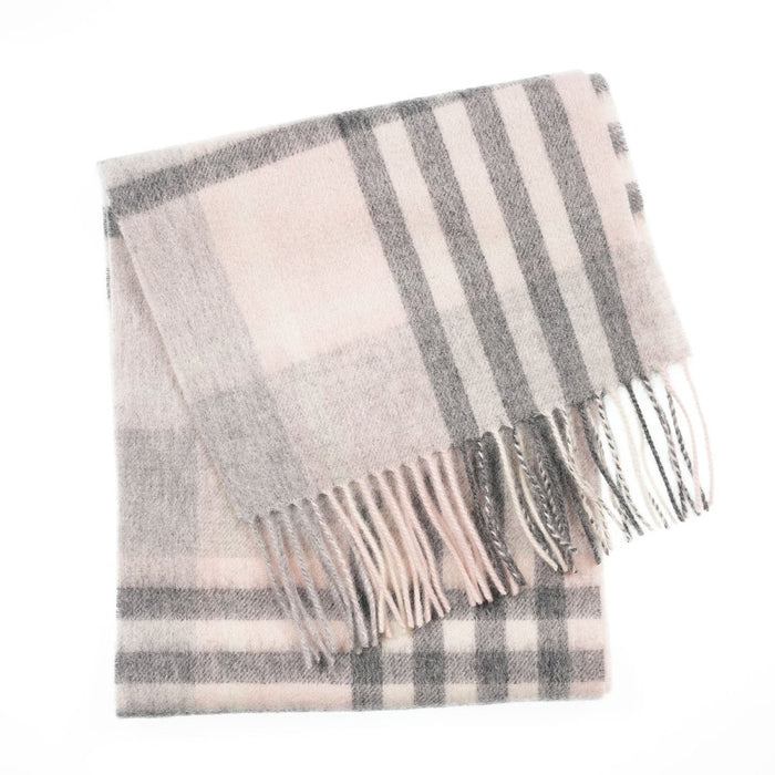 Edinburgh 100% Lambswool Scarf – Premium Soft Wool Wrap - Chequer Tartan Light Pink And Grey - Heritage Of Scotland -
