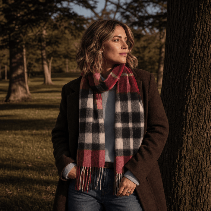 Edinburgh 100% Lambswool Scarf – Premium Soft Wool Wrap - Exploded Scotty Thomson Red - Heritage Of Scotland -