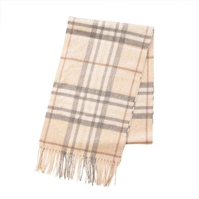 Edinburgh Cashmere Premium Lightweight Scarf - Soft Luxury Wrap - Highlight Check - Brown and Oyster - Heritage Of Scotland -