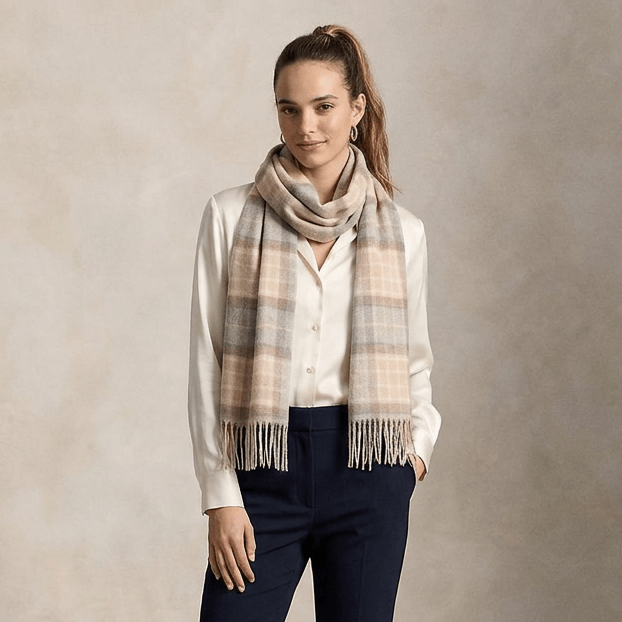 Edinburgh Cashmere Premium Lightweight Scarf - Soft Luxury Wrap - Mackellar Natural - Heritage Of Scotland -