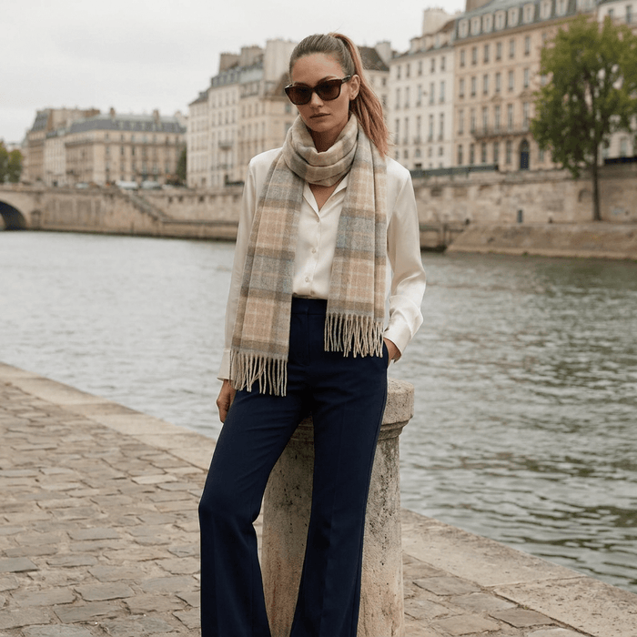 Edinburgh Cashmere Premium Lightweight Scarf - Soft Luxury Wrap - Mackellar Natural - Heritage Of Scotland -