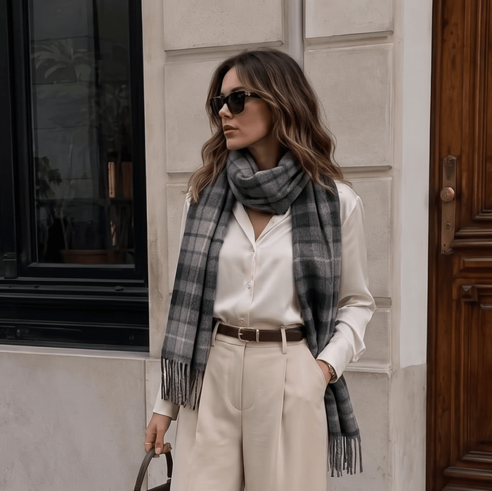 Edinburgh Cashmere Premium Lightweight Scarf - Soft Luxury Wrap - Monochrome Buchanan - Heritage Of Scotland -