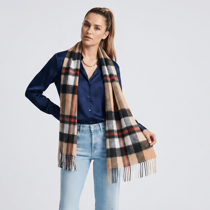 Edinburgh Cashmere Premium Lightweight Scarf - Soft Luxury Wrap - Thomson Camel - Heritage Of Scotland -