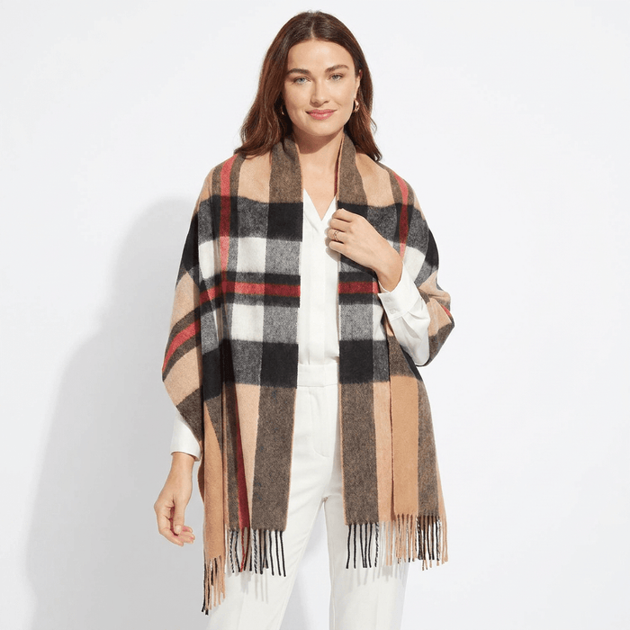 Edinburgh Lambswool Tartan Stole - Soft Luxury Check Wrap with Fringe - Exploded Thomson Camel - Heritage Of Scotland -