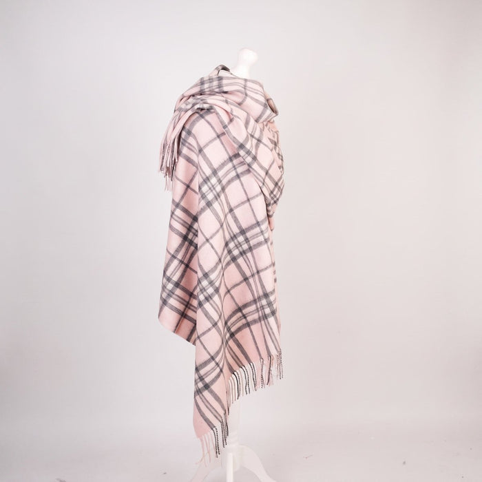 Edinburgh Lambswool Tartan Stole - Soft Luxury Check Wrap with Fringe - Thomson Pale Pink - Heritage Of Scotland -