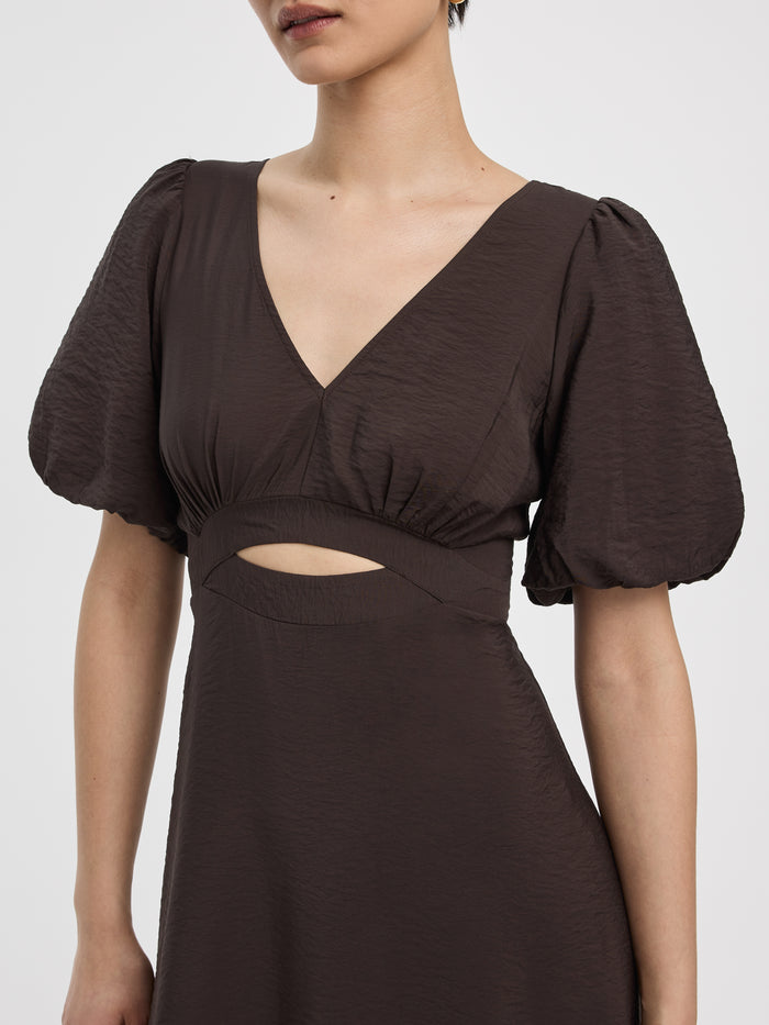 Elbow-Sleeve Maxi Dress with Cut-Out Detail