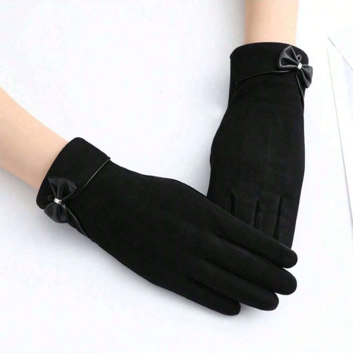 Elegant Bow Winter Gloves – Soft Touch Screen Gloves for Women