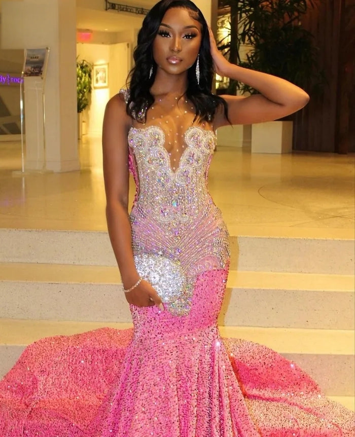 Elegant Rhinestone Beads Prom Dress - Envious Designs