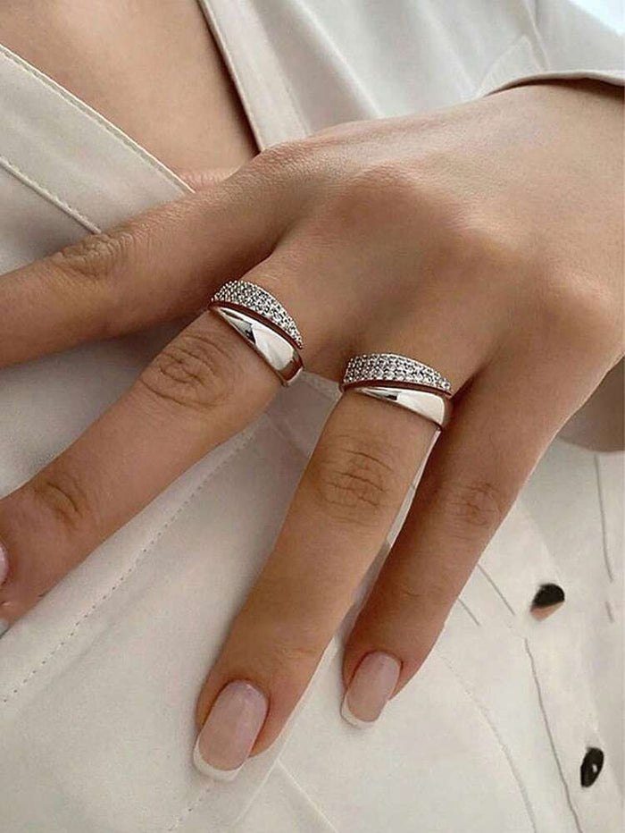 Elegant Silver Crystal Ring – Luxury Adjustable Zircon Statement Ring for Women