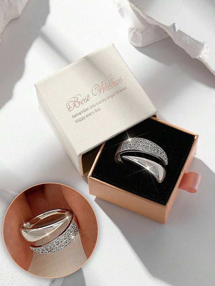 Elegant Silver Crystal Ring – Luxury Adjustable Zircon Statement Ring for Women