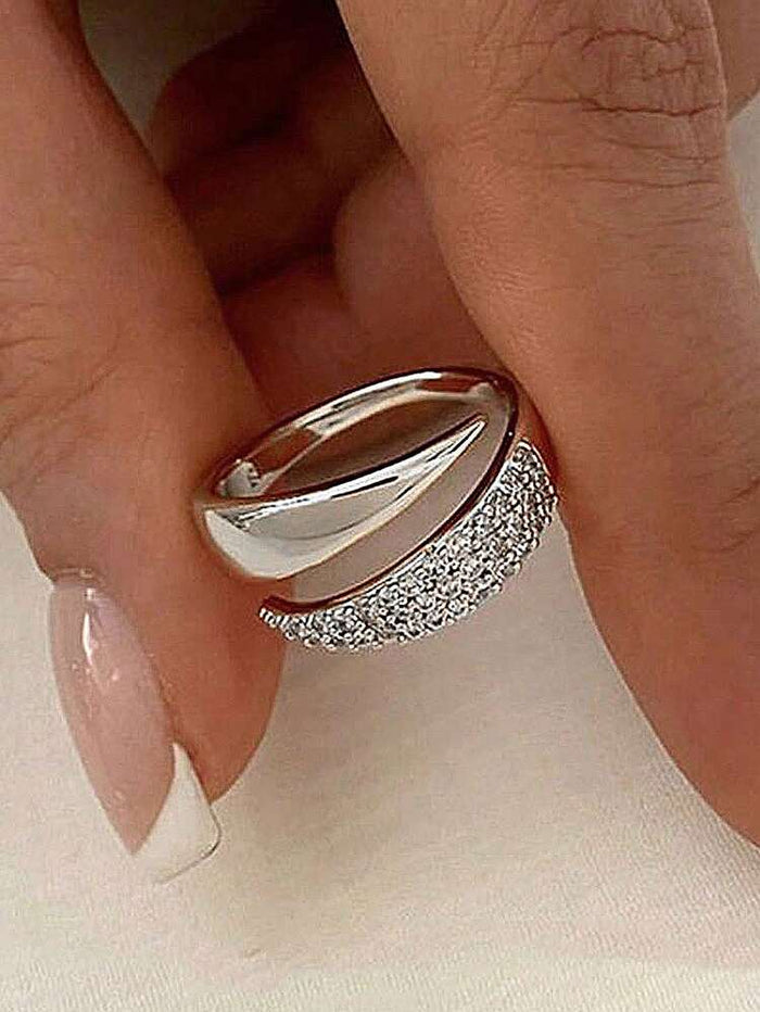 Elegant Silver Crystal Ring – Luxury Adjustable Zircon Statement Ring for Women
