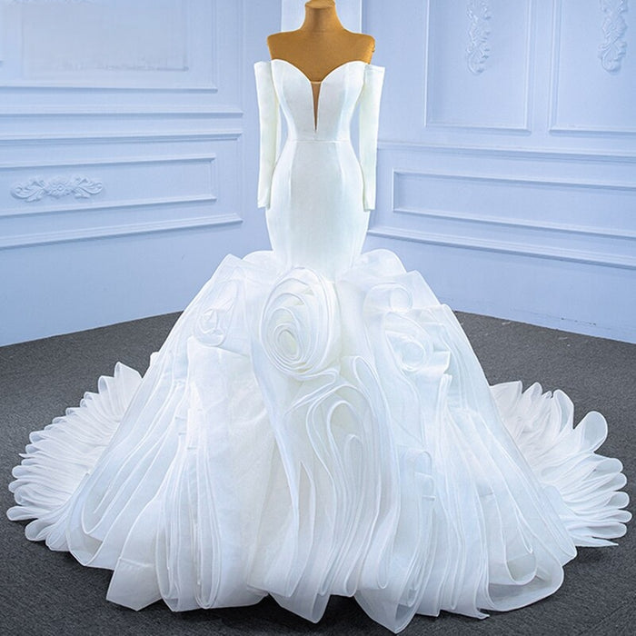 Elegant V-Neck Mermaid Puffy Train  Wedding Dress - Envious Designs