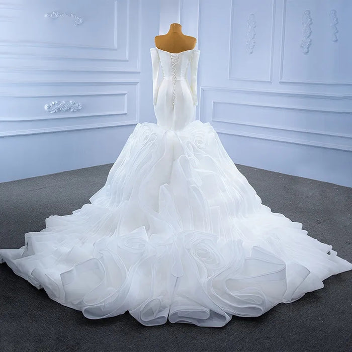 Elegant V-Neck Mermaid Puffy Train  Wedding Dress - Envious Designs