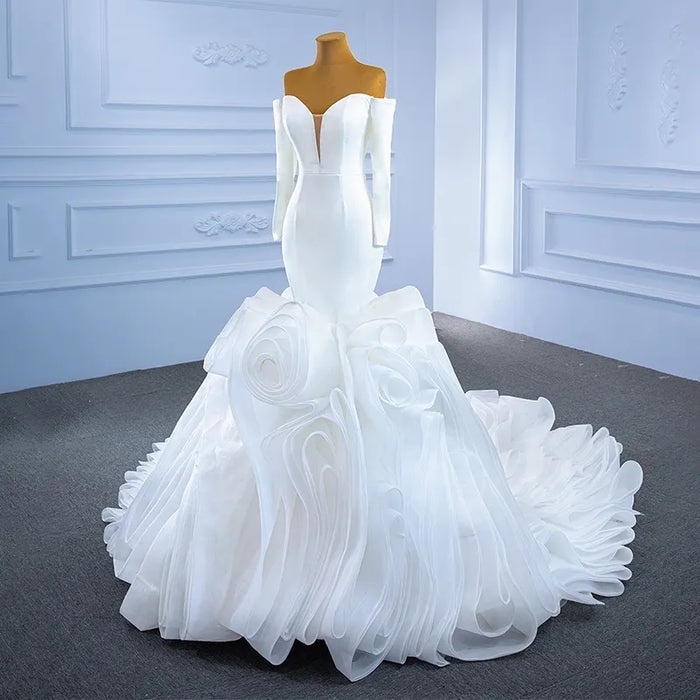Elegant V-Neck Mermaid Puffy Train  Wedding Dress - Envious Designs