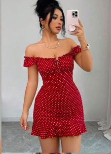 Elenzga Women’s Red Polka Dot Ruffle Mini Dress