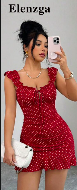 Elenzga Women’s Red Polka Dot Ruffle Mini Dress