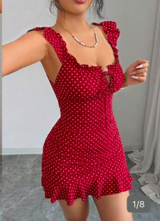Elenzga Women’s Red Polka Dot Ruffle Mini Dress