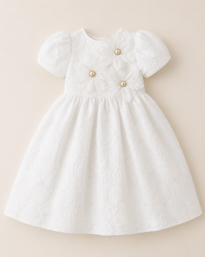 Elladie Kids Girls White Floral Applique Party Dress