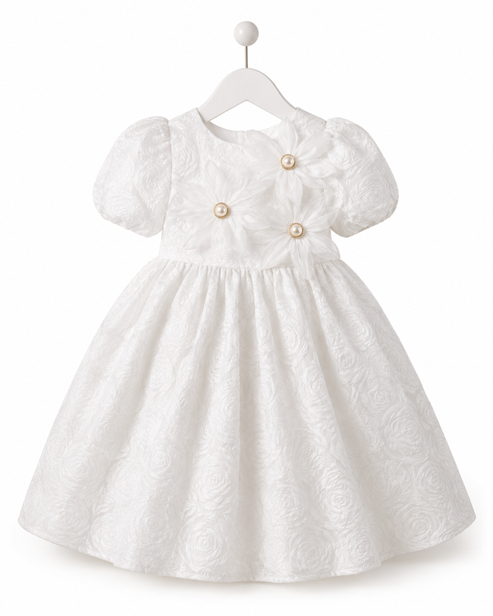 Elladie Kids Girls White Floral Applique Party Dress