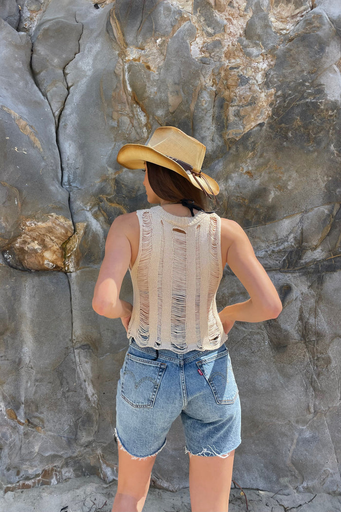 pointelle knit tank top - tan beachy cover up tank - coastal cowgirl outfit inspo