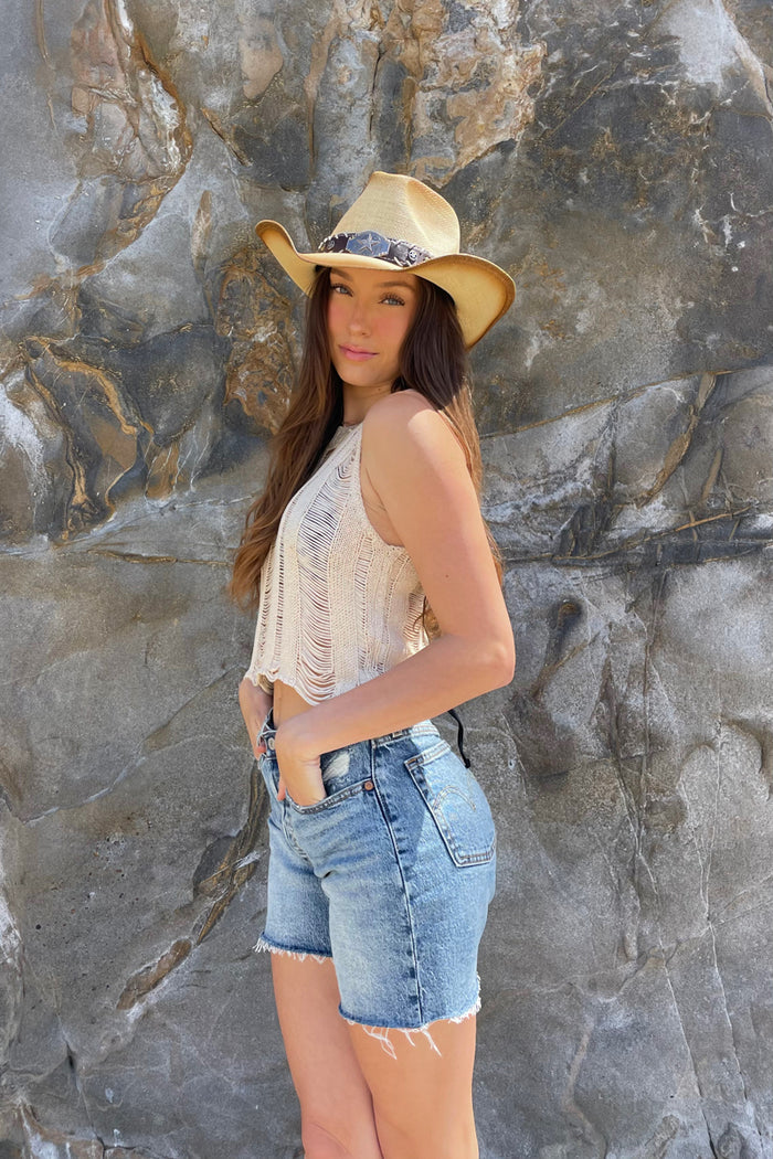 distressed tan tank top - natural tan tank - country concert outfit inspo