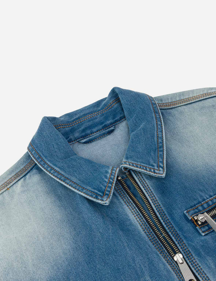 Emboss Kamon Relax Fit Worker Denim Jacket