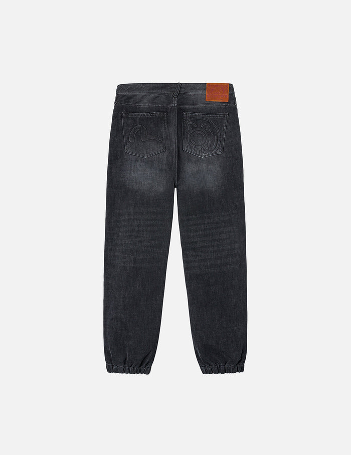 Emboss Seagull and Logo Regular Fit Denim Jogger