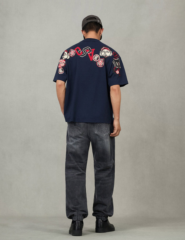 Emboss Seagull and Logo Regular Fit Denim Jogger