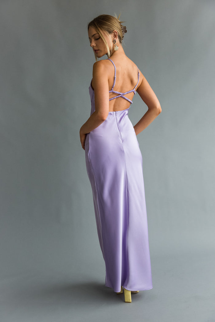 Back view | Purple Open back Maxi Dress | Formal dress