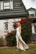 white high low ruffle satin maxi dress