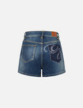 “EV” Rhinestone Embellished Loose Fit Denim Shorts
