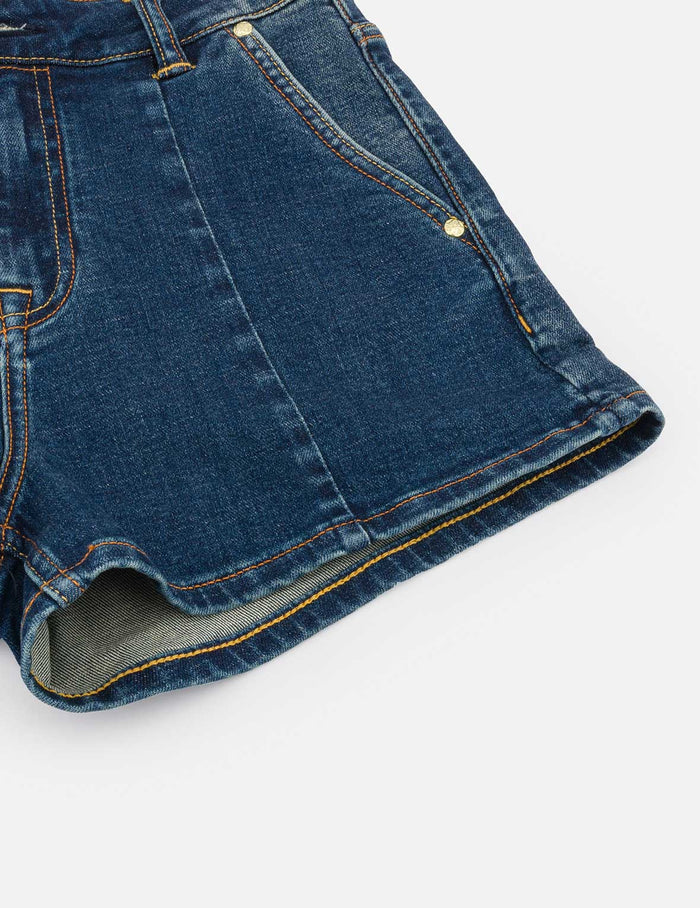 “EV” Rhinestone Embellished Loose Fit Denim Shorts