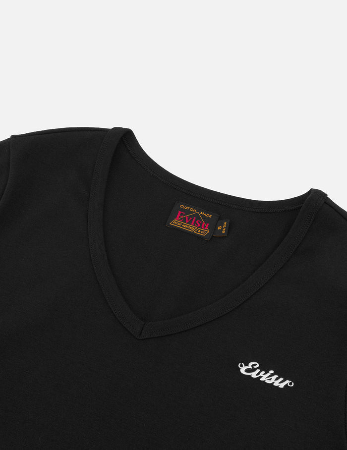Evisu Metal Trim V-Neck Fashion Fit T-shirt