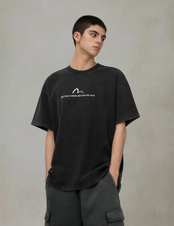 EVISUKURO Embroidery Washed Relax Fit T-shirt