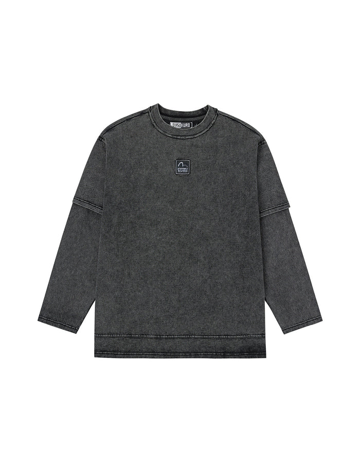EVISUKURO Label and Seagull Print Oversized  2-in-1 long-sleeve T-shirt
