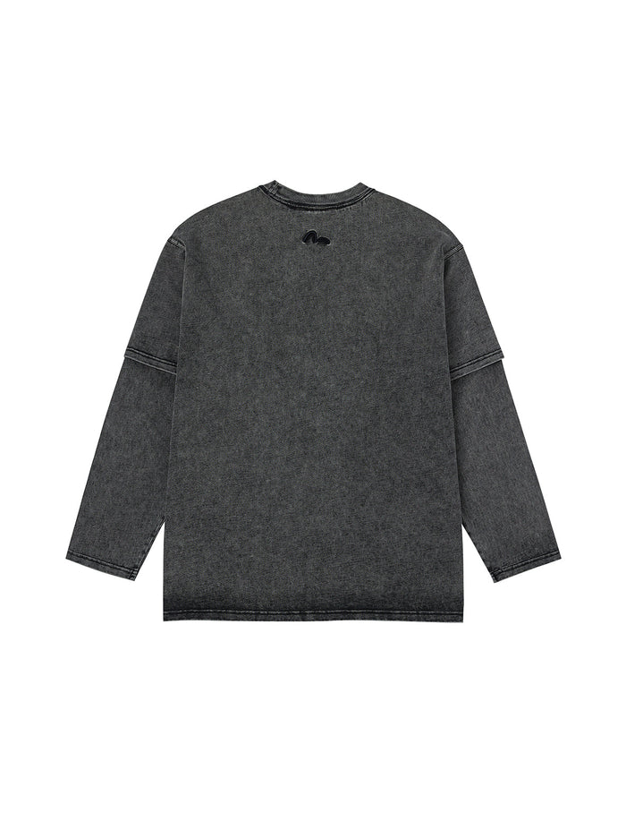 EVISUKURO Label and Seagull Print Oversized  2-in-1 long-sleeve T-shirt