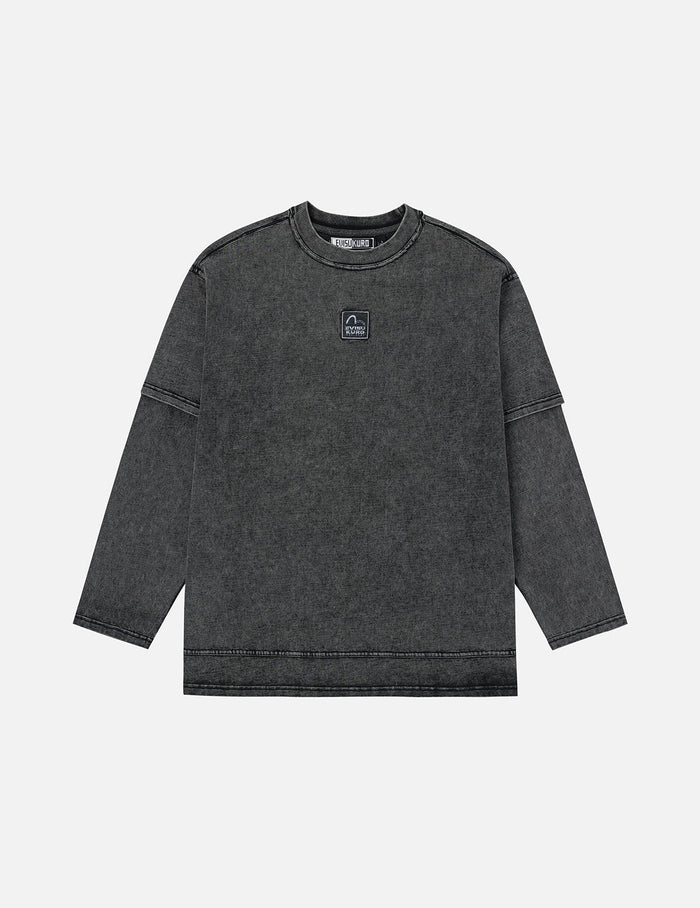 EVISUKURO Label and Seagull Print Oversized  2-in-1 long-sleeve T-shirt