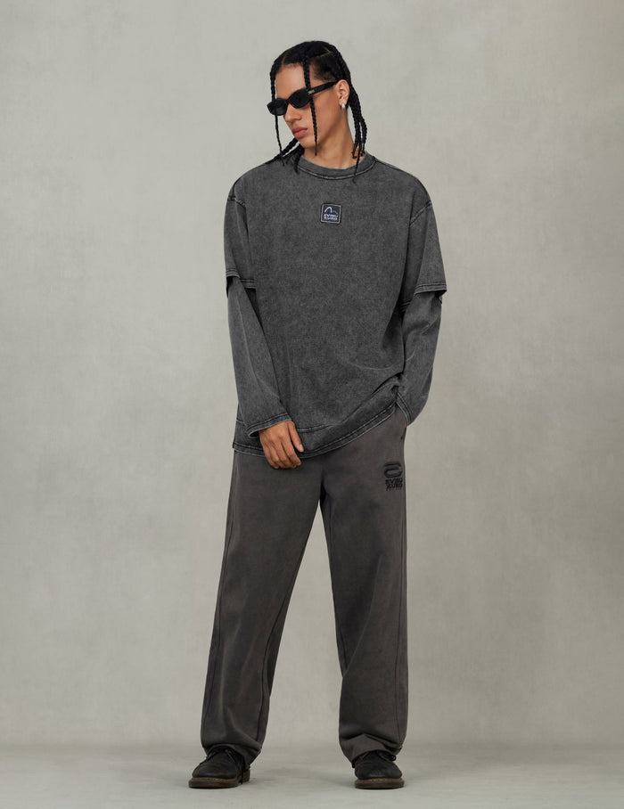 EVISUKURO Label and Seagull Print Oversized  2-in-1 long-sleeve T-shirt