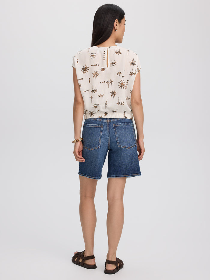 Extended-Sleeve Crew-Neck Blouse with Elasticated Hem