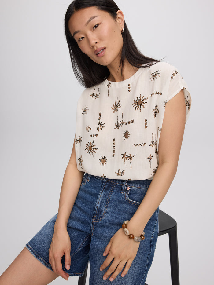 Extended-Sleeve Crew-Neck Blouse with Elasticated Hem